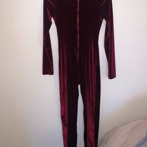 burgundy velvet jumpsuit